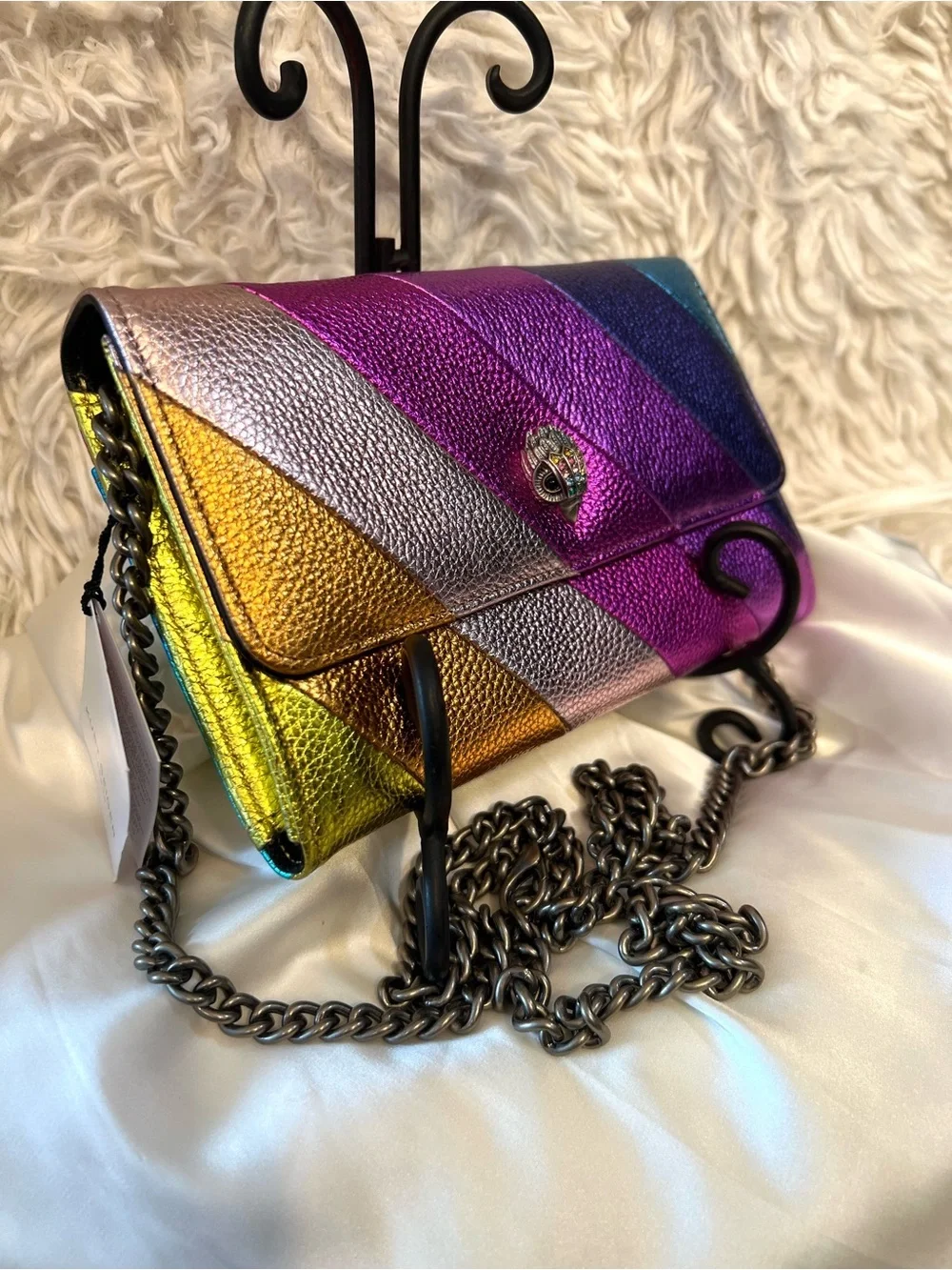 💜Kurt Geiger London rainbow-stripe metallic clutch wallet bag💜NWT